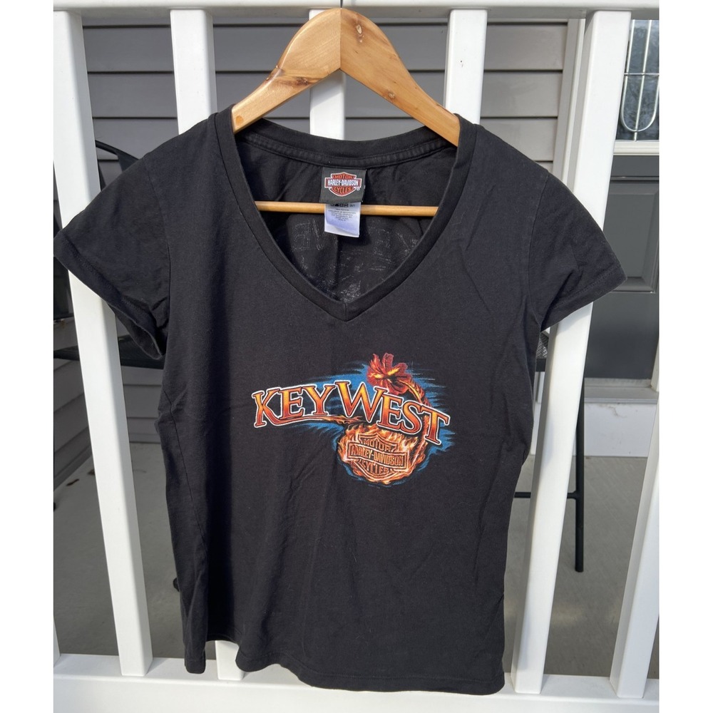 Harley Davidson Peterson's Key West V-neck T-shirt Black Women's Size M 2011